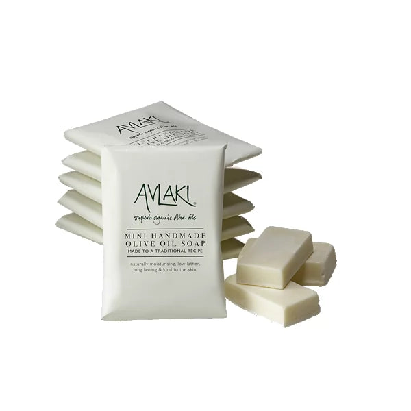 Image of a stack of mini olive oil soaps by Avlaki