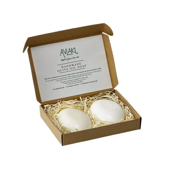 Image of the inside of a duo pack of olive oil soap bars - OliveOilAvlaki